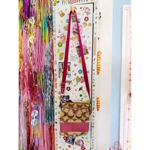 Coach Signature Khaki Magenta Pink  Crossbody bag